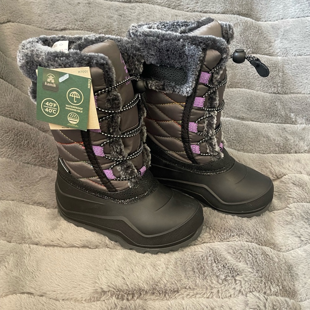 Kamik Star 4 Girls Black Winter Boots with Purple Accents